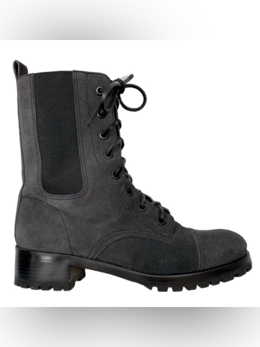 Tory Burch Gray Broome Suede Leather Lace Up Combat Boots size 7.5